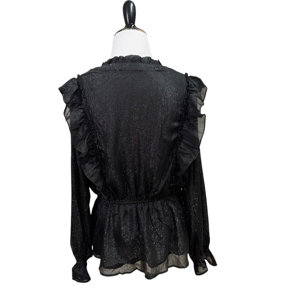 Rockin' C Women's M Medium Blouse Top Goth Victorian Ruffled Semi Sheer Metallic - Picture 5 of 7